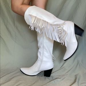 White fringe cowboy boots